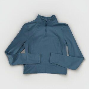 Yogalicious Lux 1/4 Zip Cropped Long Sleeve Pullover Top Blue Womens Size Small